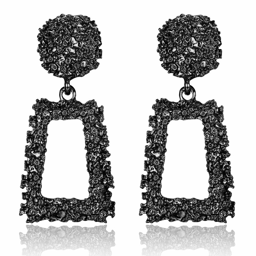 Jstyle Gold Statement Clip On Earrings for Women, Big Rectangle Geometric Dangle Clip Earrings Fashion Large Gold Silver Hot Pink Drop Earrings for Women Non Pierced Black Tone B