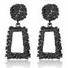 Jstyle Gold Statement Clip On Earrings for Women, Big Rectangle Geometric Dangle Clip Earrings Fashion Large Gold Silver Hot Pink Drop Earrings for Women Non Pierced Black Tone B view 1