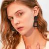 Jstyle Gold Statement Clip On Earrings for Women, Big Rectangle Geometric Dangle Clip Earrings Fashion Large Gold Silver Hot Pink Drop Earrings for Women Non Pierced Black Tone B view 3