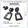 Jstyle Gold Statement Clip On Earrings for Women, Big Rectangle Geometric Dangle Clip Earrings Fashion Large Gold Silver Hot Pink Drop Earrings for Women Non Pierced Black Tone B view 4