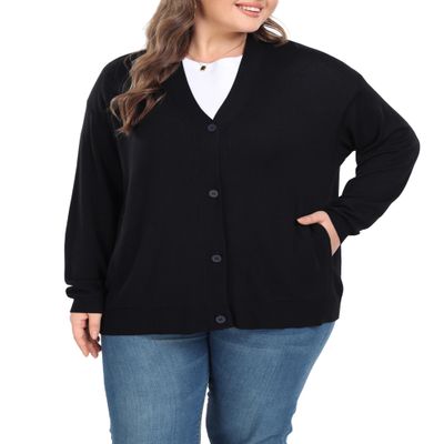 Classic Plus Size Sweater for Women Non-Bulky Soft Stretch Cardigans(Black, 4X)