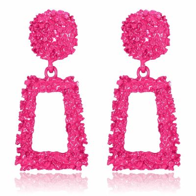 Jstyle Gold Statement Clip On Earrings for Women, Big Rectangle Geometric Dangle Clip Earrings Fashion Large Gold Silver Hot Pink Drop Earrings for Women Non Pierced Pink Tone B