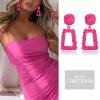 Jstyle Gold Statement Clip On Earrings for Women, Big Rectangle Geometric Dangle Clip Earrings Fashion Large Gold Silver Hot Pink Drop Earrings for Women Non Pierced Pink Tone B view 3