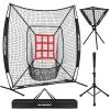 VAVOSPORT 7x7' Baseball Net Set - Portable Softball & Baseball Net for Hitting and Pitching, Batting Tee, Ball Caddy, Strike Zone, Baseball Training Equipment for Youth Practice, Games, Adult Sports view 1