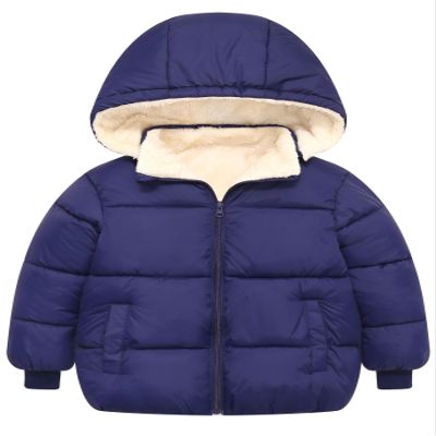 Baby Boys Girls Winter Coat 1 2 Year Infants Navy Blue Fleece Outerwear 12-18 Months Newborn Puffer Jackets for Babies Thicken Plush Down Alternative with Removable Fur Hooded 1st New Year Jackets