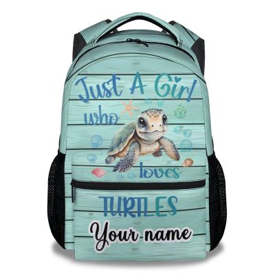 AIOMXZZ Personalized Sea Turtle School Backpack for Kids, 16 Inch Green Backpacks for Girls, Cartoon, Durable, Lightweight, Large Capacity Bookbag for Travel