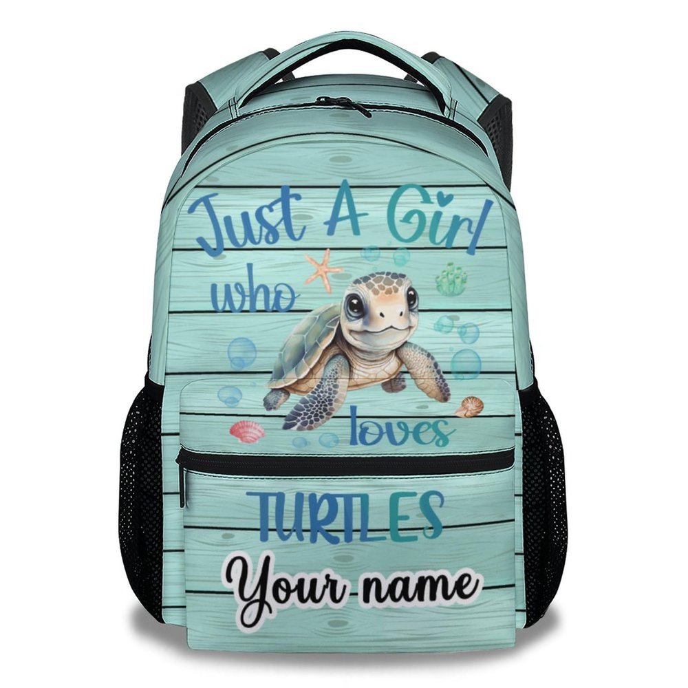 AIOMXZZ Personalized Sea Turtle School Backpack for Kids, 16 Inch Green Backpacks for Girls, Cartoon, Durable, Lightweight, Large Capacity Bookbag for Travel