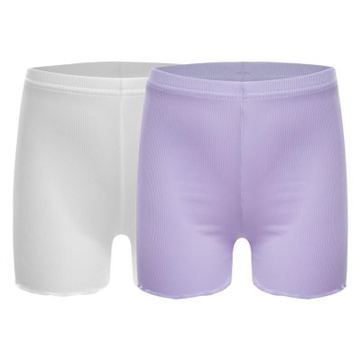FEESHOW Girls Kids Seamless Boyshort Panties Cotton Safe Under Dress Underwear Gymnastics Sports Shorts Tumbling Dancing White&Purple 3-4 Years