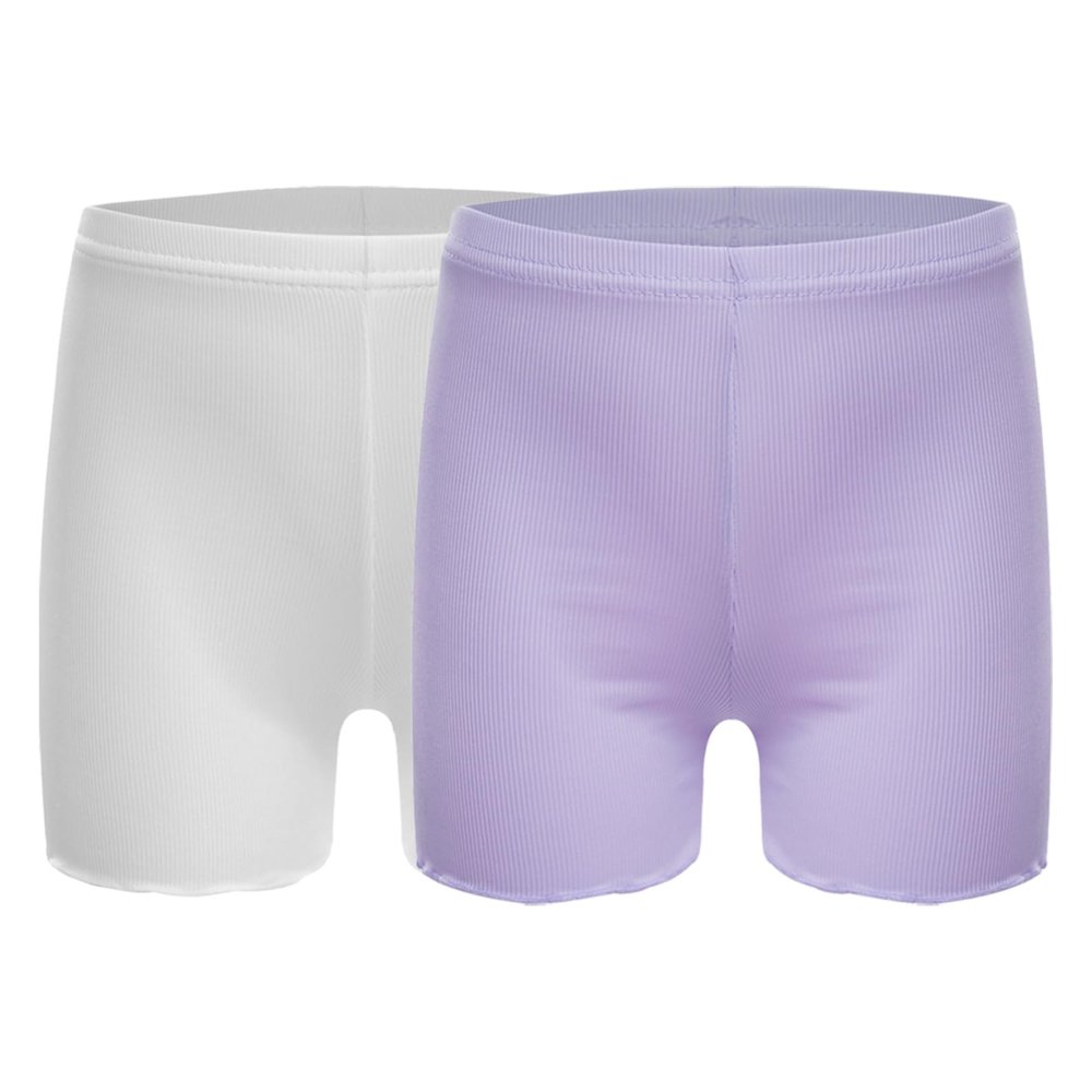 FEESHOW Girls Kids Seamless Boyshort Panties Cotton Safe Under Dress Underwear Gymnastics Sports Shorts Tumbling Dancing White&Purple 3-4 Years