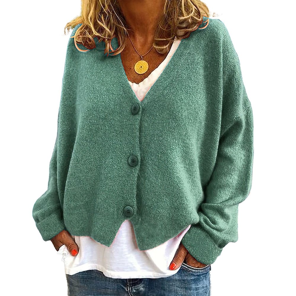 ebossy Women's Vintage Preppy Cable Knit Cardigan Sweather Casual Plain Artistic Aesthetic Oversized Crop Jacket Top (XL, Green)