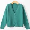 ebossy Women's Vintage Preppy Cable Knit Cardigan Sweather Casual Plain Artistic Aesthetic Oversized Crop Jacket Top (XL, Green) view 2