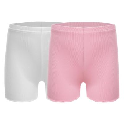FEESHOW Girls Kids Seamless Boyshort Panties Cotton Safe Under Dress Underwear Gymnastics Sports Shorts Tumbling Dancing White&Pink 3-4 Years