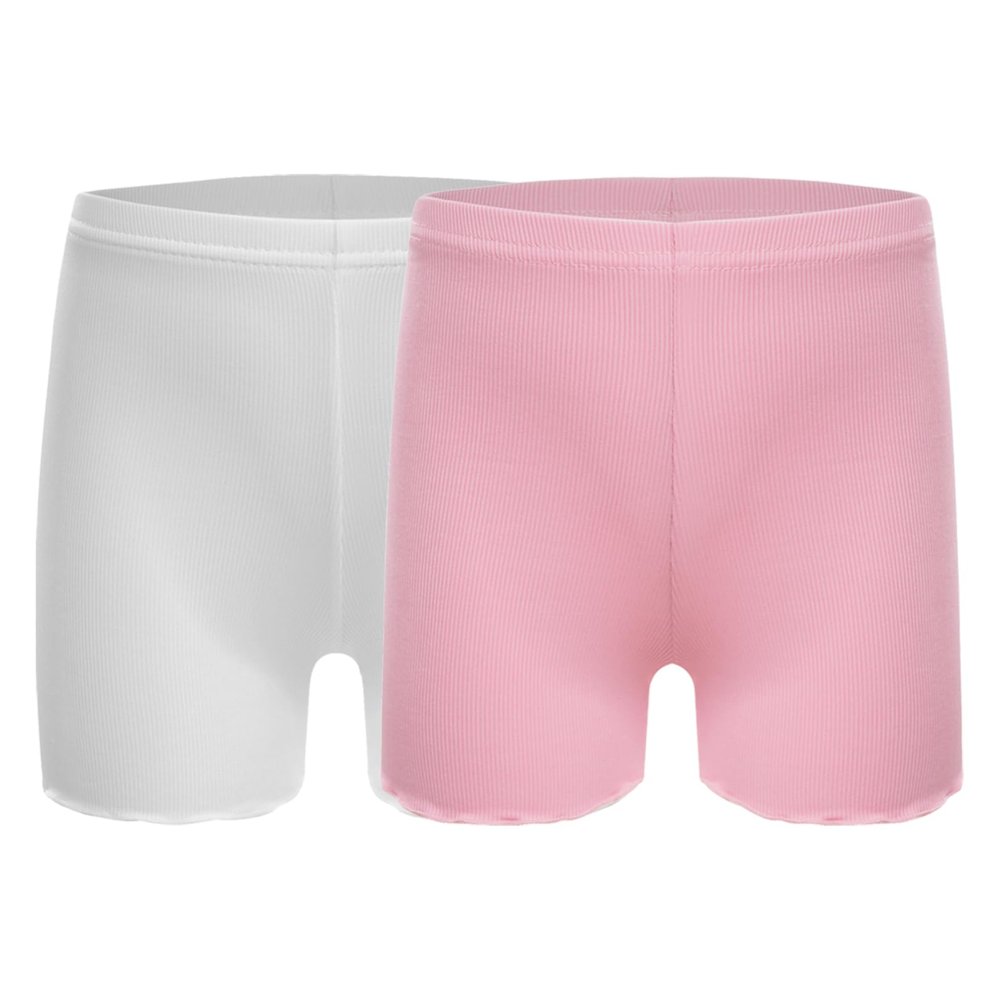 FEESHOW Girls Kids Seamless Boyshort Panties Cotton Safe Under Dress Underwear Gymnastics Sports Shorts Tumbling Dancing White&Pink 3-4 Years