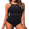 Holipick Black Crochet Tummy Control One Piece Swimsuit Modest Bathing Suit High Neck Full Coverage Swimwear L view 2