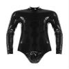 Lejafay Men's Zipper Boxer Shorts Bodycon Patent Leather Long Sleeve Leotard Bodysuit Jumpsuits Zipper Black A X-Large view 1