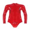Lorilida Men Shiny Latex Catsuit Jumpsuit Patent Leather Long Sleeve Zipper Bodysuit Leotard Clubwear Red Large view 1