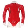Lorilida Men Shiny Latex Catsuit Jumpsuit Patent Leather Long Sleeve Zipper Bodysuit Leotard Clubwear Red Large view 2