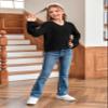 Imily Bela Girls Bell Sleeve V Neck Knit Sweaters Kids Fashion Crop Pullover Sweater Tops Black view 4