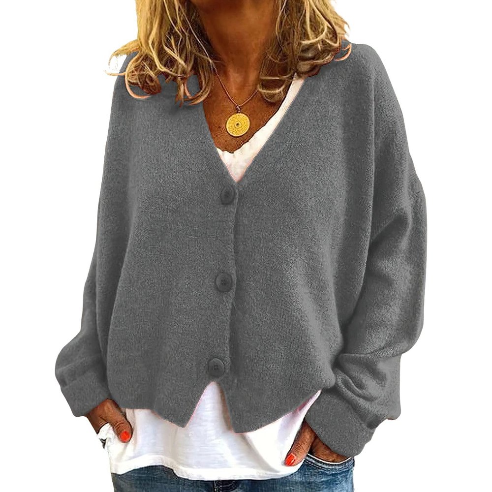 ebossy Women's Vintage Preppy Cable Knit Cardigan Sweather Casual Plain Artistic Aesthetic Oversized Crop Jacket Top (M, Grey)