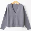ebossy Women's Vintage Preppy Cable Knit Cardigan Sweather Casual Plain Artistic Aesthetic Oversized Crop Jacket Top (M, Grey) view 2