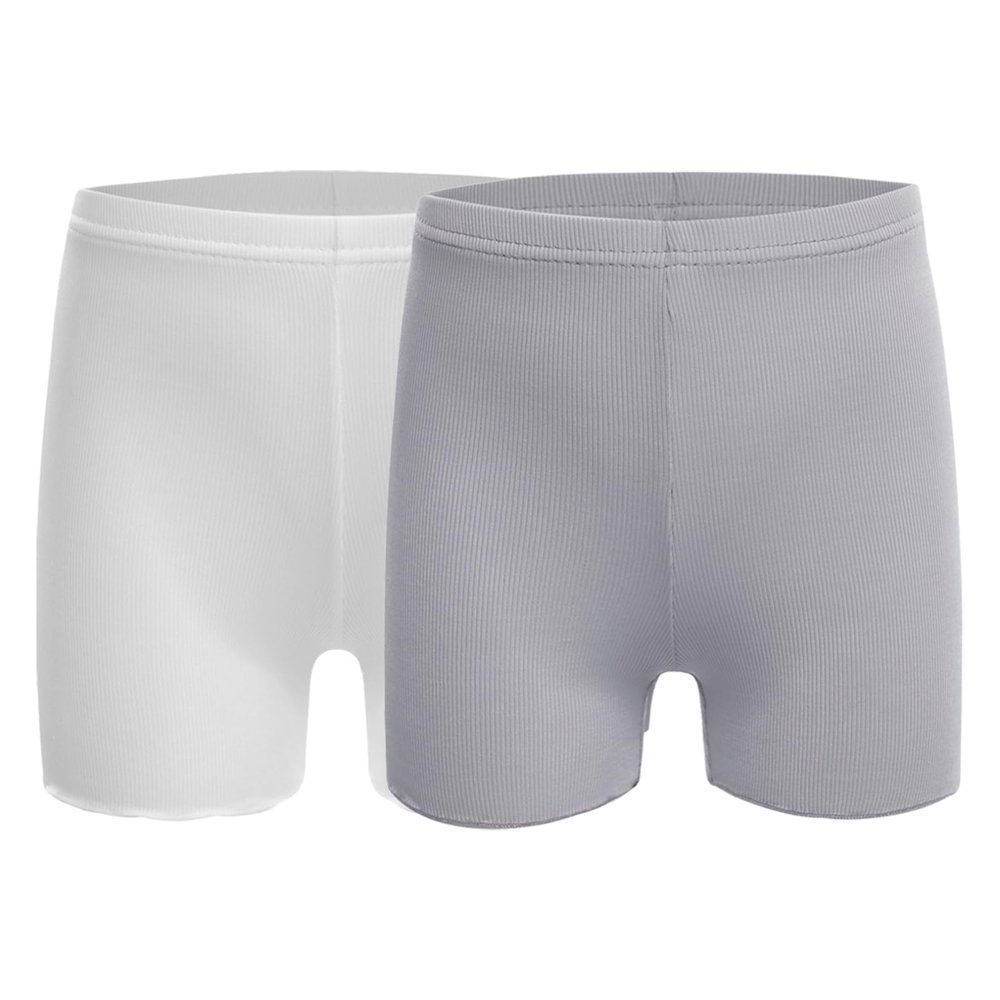 FEESHOW Girls Kids Seamless Boyshort Panties Cotton Safe Under Dress Underwear Gymnastics Sports Shorts Tumbling Dancing White&Gray 11-12 Years