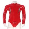 Lejafay Men's Zipper Boxer Shorts Bodycon Patent Leather Long Sleeve Leotard Bodysuit Jumpsuits Zipper Red A Large view 2