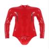 YiZYiF Mens Shiny Latex Catsuit Jumpsuit Slim Fit Long Sleeve Zipper Boxer Bodysuit Leotard Clubwear Zipper Red A Large view 1