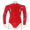 YiZYiF Mens Shiny Latex Catsuit Jumpsuit Slim Fit Long Sleeve Zipper Boxer Bodysuit Leotard Clubwear Zipper Red A Large view 2