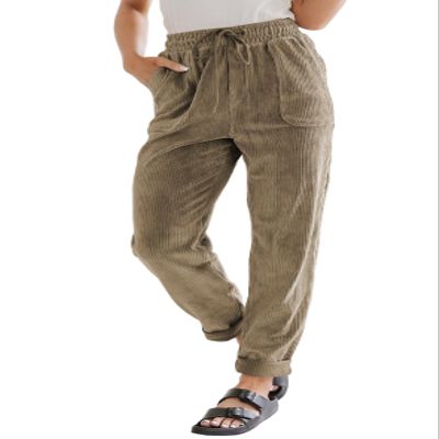 EVALESS Corduroy Pants for Women Dressy Casual Drawstring Elastic High Waist Straight Leg Pants Spring 2026 Loose Comfy Trousers with Pockets Khaki X-Large