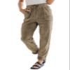 EVALESS Corduroy Pants for Women Dressy Casual Drawstring Elastic High Waist Straight Leg Pants Spring 2026 Loose Comfy Trousers with Pockets Khaki X-Large view 1