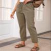 EVALESS Corduroy Pants for Women Dressy Casual Drawstring Elastic High Waist Straight Leg Pants Spring 2026 Loose Comfy Trousers with Pockets Khaki X-Large view 3