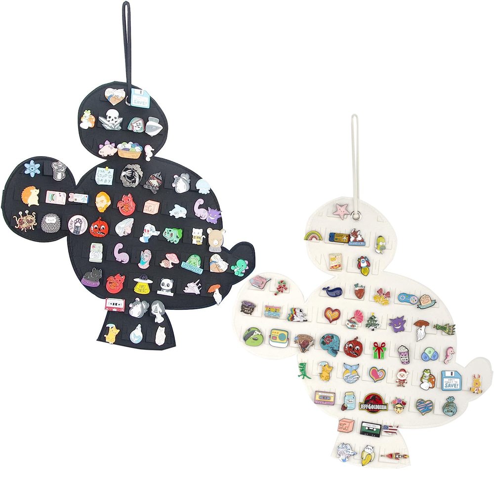 JOYMOMO 2 Pack Hanging Brooch Pin Organizer Enamel Pin Display Cute Cartoon Shape Brooch Pin Display Storage Holder for Brooch Pin(Without Accessories) (black+beige)