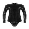 YiZYiF Mens Shiny Latex Catsuit Jumpsuit Slim Fit Long Sleeve Zipper Boxer Bodysuit Leotard Clubwear Zipper Black A X-Large view 1