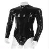 YiZYiF Mens Shiny Latex Catsuit Jumpsuit Slim Fit Long Sleeve Zipper Boxer Bodysuit Leotard Clubwear Zipper Black A X-Large view 3