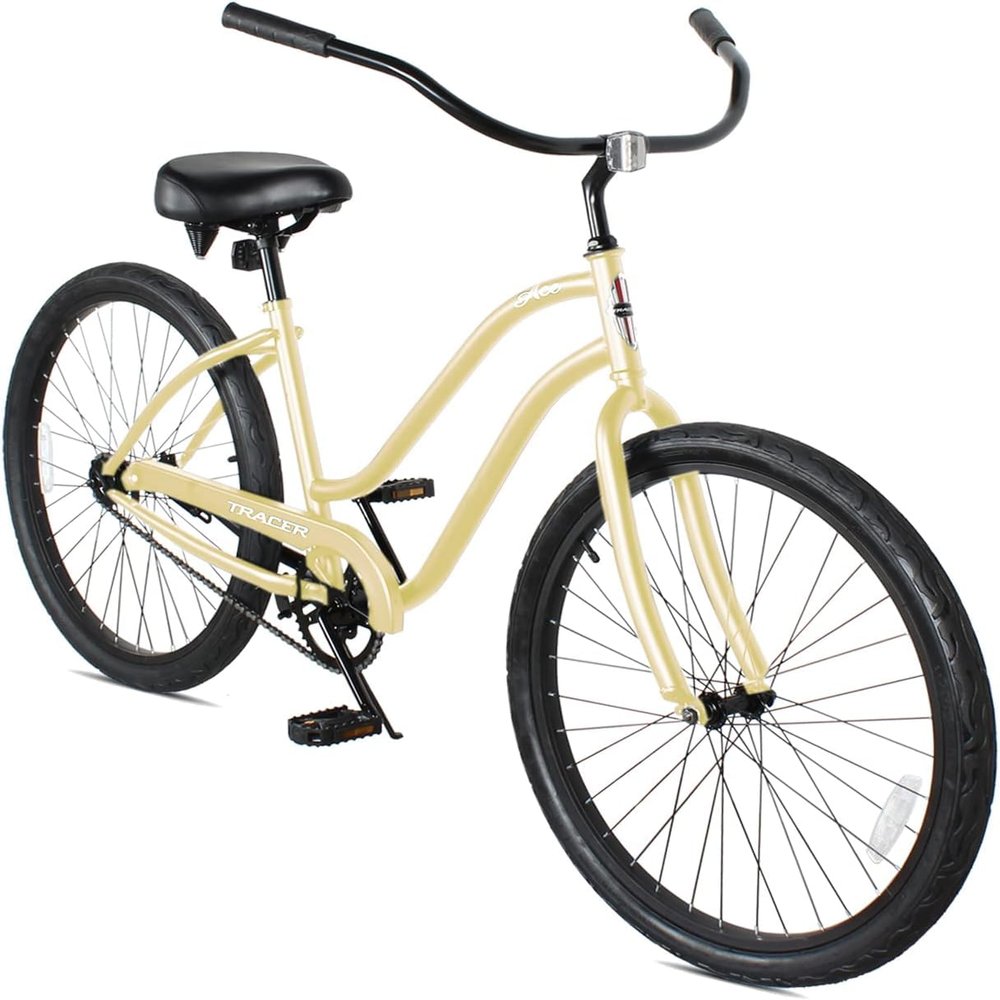 Tracer ACE 26-Inch Beach Cruiser Bike for Adult Men and Women, Single-Speed Coaster Brake, 26-Inch Wheels, 17-Inch Steel Frames, Adult Hybird Bicycles, Vintage Classic Cruiser Handlebar (Vanilla)