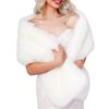 Obmyec Wedding Faux Fur Shawls and Wraps Bridal Fur Scarf Winter Cape with Rhinestones Brooch Warmer Fur Stole for Women (Beige) view 4