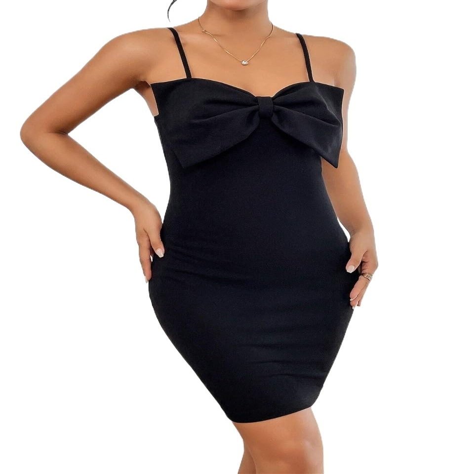 Bow Front Cami Bodycon Dress (Color : Black, Size : Medium)