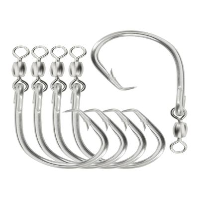BLUEWING Offset Circle Hook with Swivel 5pcs Stainless Steel, Extra Sharp for Freshwater Saltwater Big Game Fishing, Size 06: 14/0, 5pcs