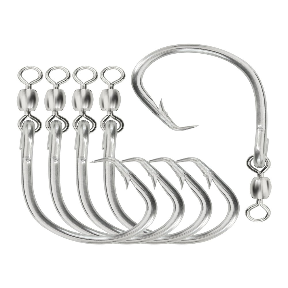 BLUEWING Offset Circle Hook with Swivel 5pcs Stainless Steel, Extra Sharp for Freshwater Saltwater Big Game Fishing, Size 06: 14/0, 5pcs