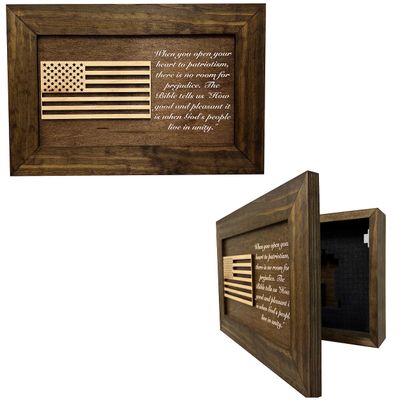 Bellewood Designs American Flag & Patriotism Decorative & Secure Wall-Mounted Gun Cabinet (Jacobean)
