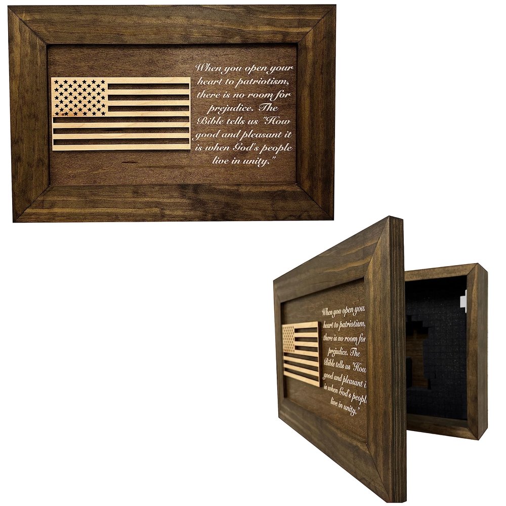 Bellewood Designs American Flag & Patriotism Decorative & Secure Wall-Mounted Gun Cabinet (Jacobean)
