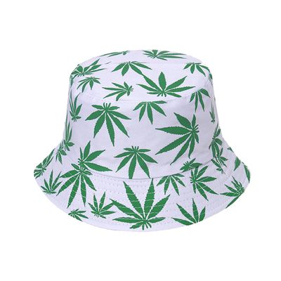 Punk Black Green Red Leaf Weed Fisherman Caps Bucket Hats Hip Hop Gorro Outdoor Men(White Green)