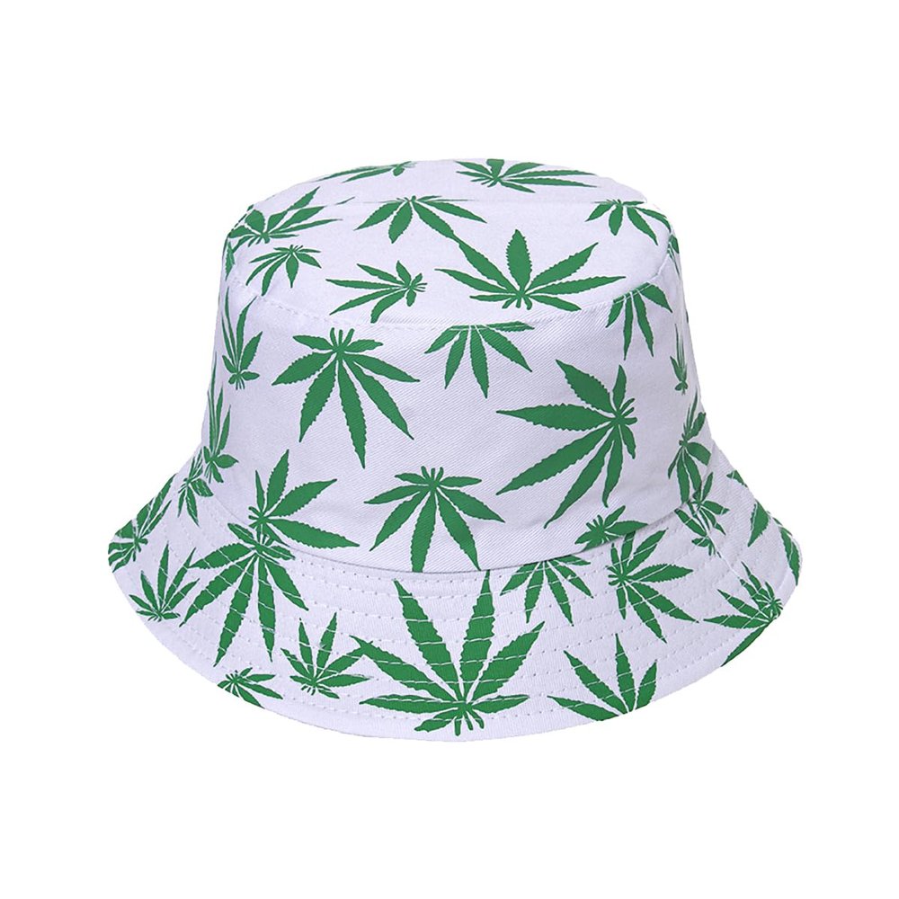 Punk Black Green Red Leaf Weed Fisherman Caps Bucket Hats Hip Hop Gorro Outdoor Men(White Green)