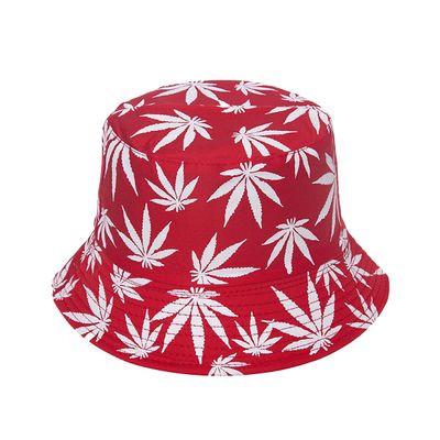 Punk Black Green Red Leaf Weed Fisherman Caps Bucket Hats Hip Hop Gorro Outdoor Men(Red White)