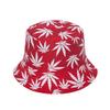 Punk Black Green Red Leaf Weed Fisherman Caps Bucket Hats Hip Hop Gorro Outdoor Men(Red White) view 1