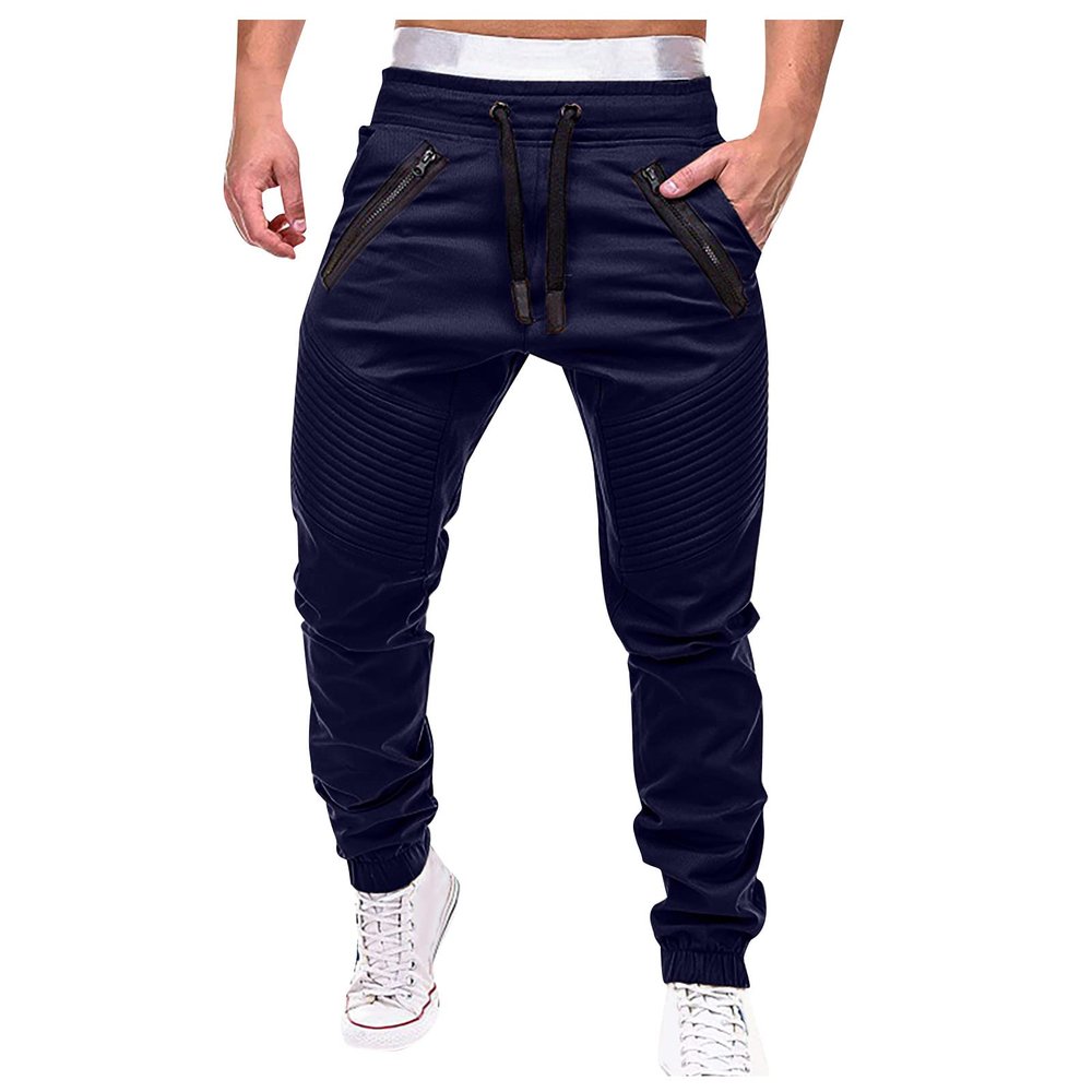 Ymosrh Mens Joggers with Pockets, Men's Athletic Pants Hiking Joggers Men Sweatpants Large Fashion Sport Color Bandage Casual Loose Sweatpants Drawstring Pant Quick Dry Pants Fleece (M, Navy)