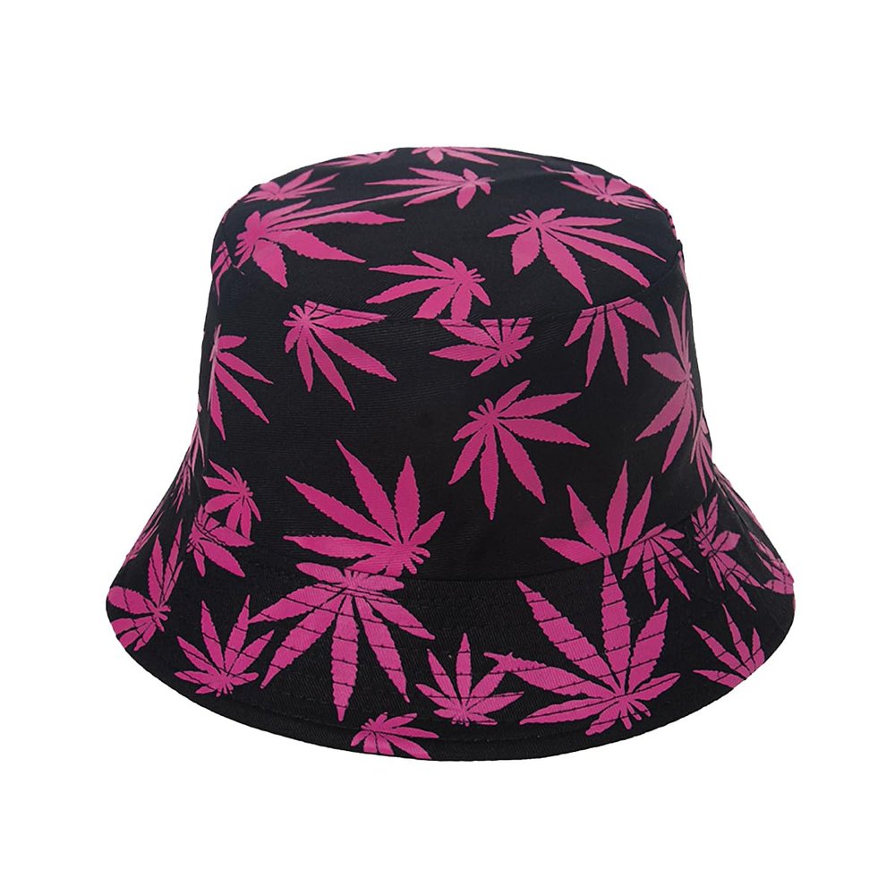 Punk Black Green Red Leaf Weed Fisherman Caps Bucket Hats Hip Hop Gorro Outdoor Men(Black Pink)