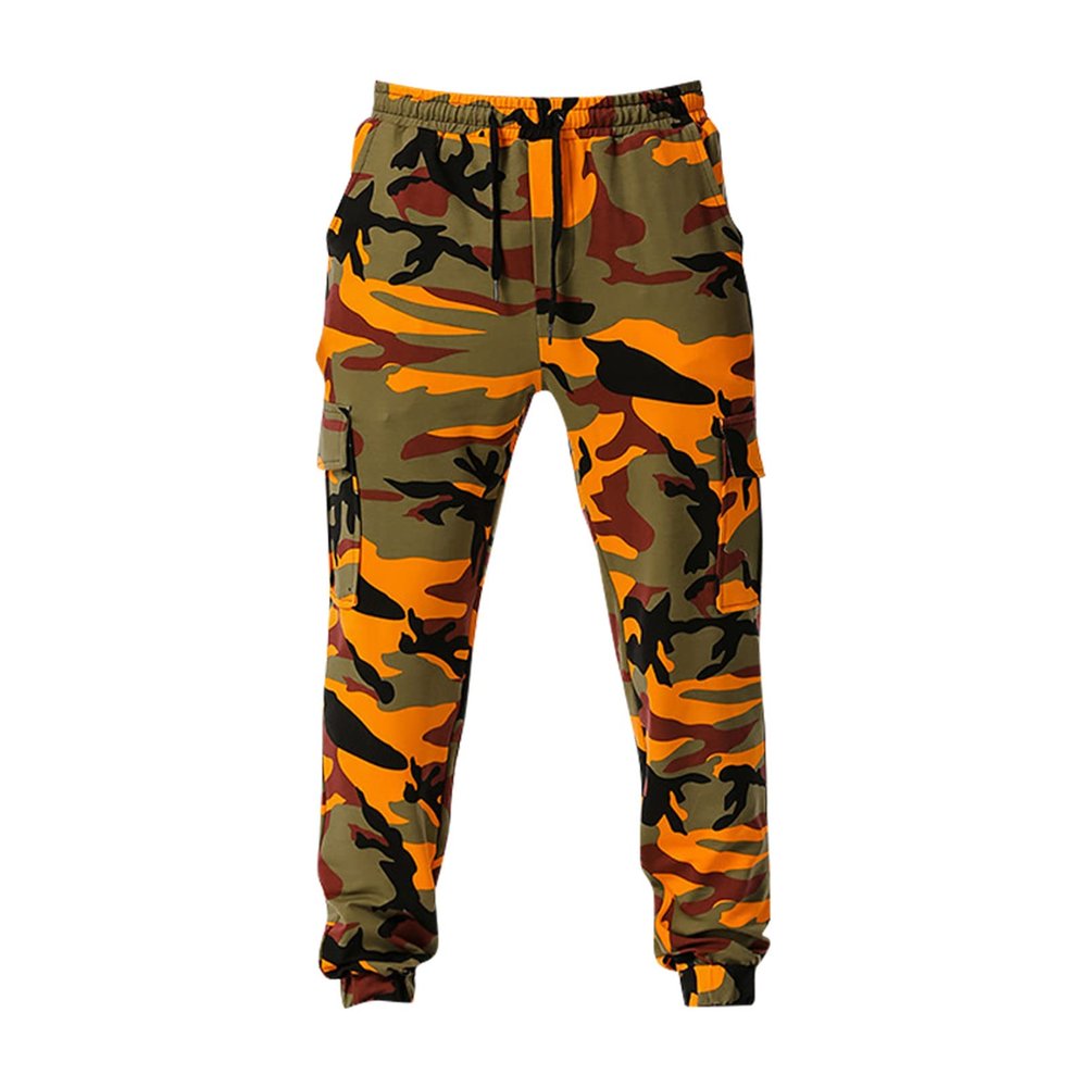 Ymosrh Mens Sweatpants, Lightweight Sweatpants Men Cargo for Sweatpants Men's Patchwork Camouflage Jogging Pants Outdoor Sports Fitness S Joggers Tall Fleece Sweatpants Cool Joggers Grey (L, Orange)