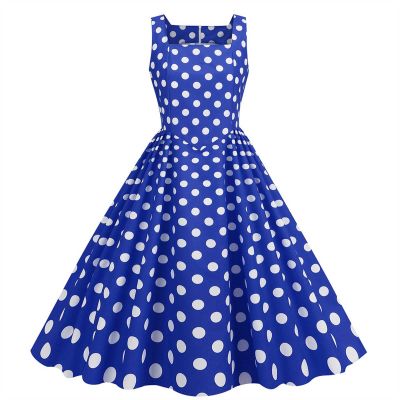 Women's Audrey Hepburn Vintage Style Rockabilly Swing Dress Polka Dot Square Neck Sleeveless Homecoming Dresses