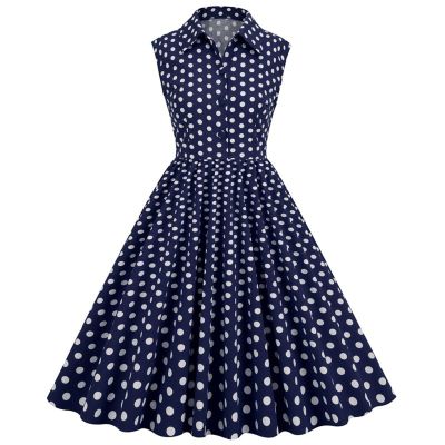 1950s Dresses for Women Vintage Elegant Sleeveless Polka Dot Knee Length Cocktail Swing Dress Audrey Hepburn Dresses